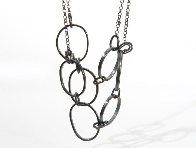 Oxidised Silver Pebble and Knot Necklace
